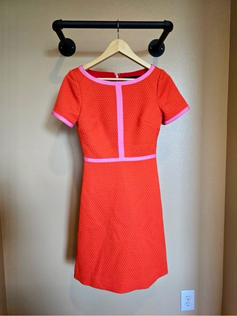 NWT J Crew Matelasse A line Dress Size 0, bright red/orange and pink